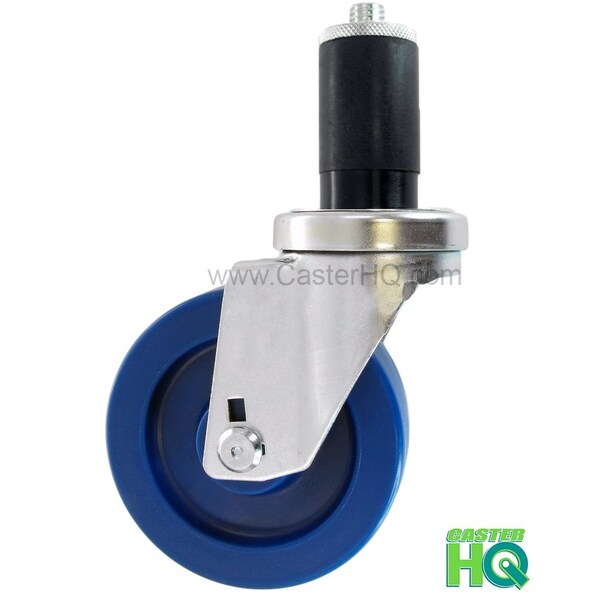 4"x1-1/4" Swivel Caster, Blue Solid Polyurethane Wheel, 1-3/16" Ex